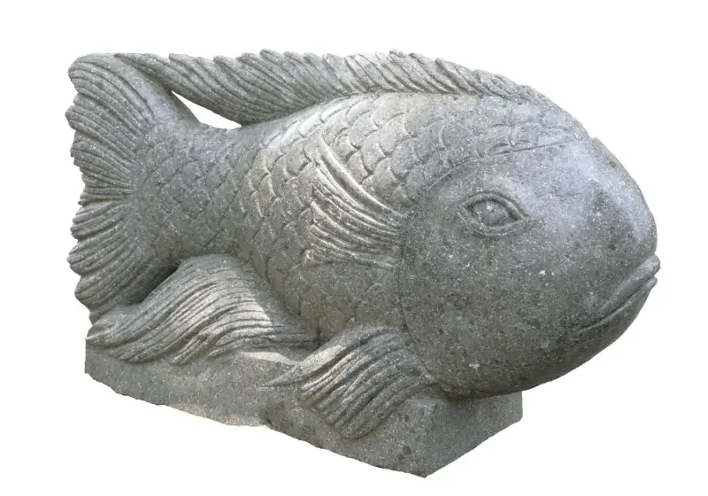 Product image of the product “Lucky“ Fish on base, 60 cm L | Natural stone (Basanit), stonemasonry ”